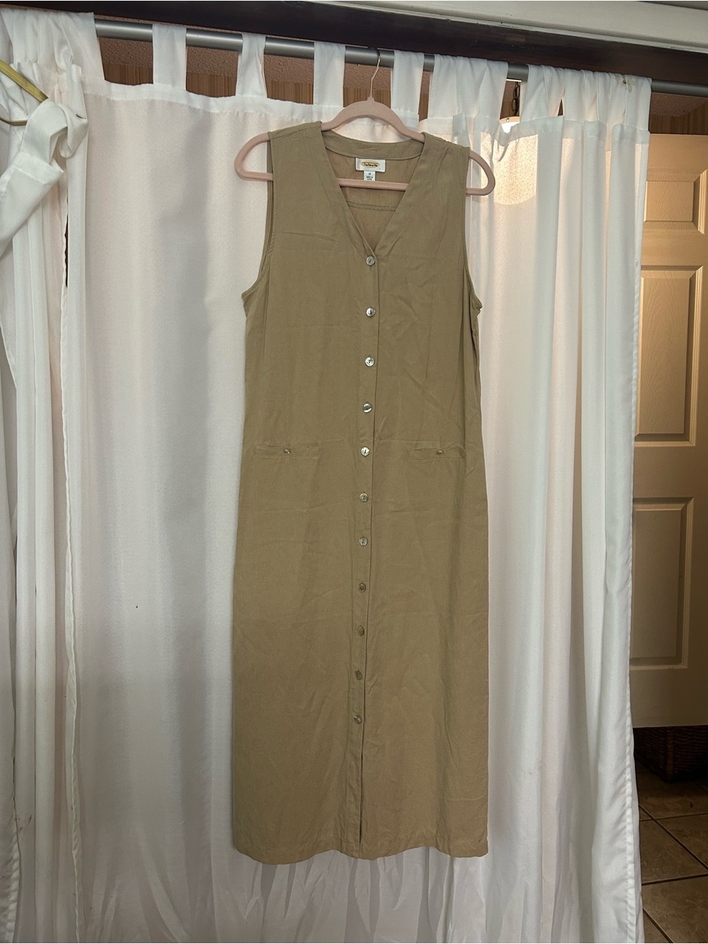 Talbots Olive Sleeveless Button-Front Maxi Dress